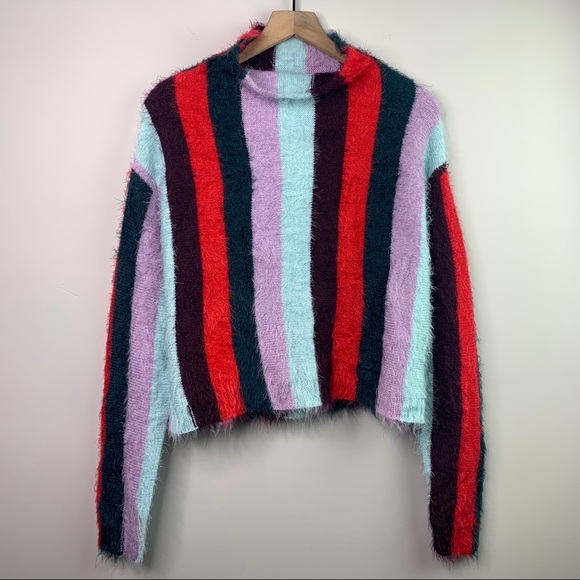 Blank NYC Sweaters - Blank NYC Stripe Funnel Neck Eyelash Sweater